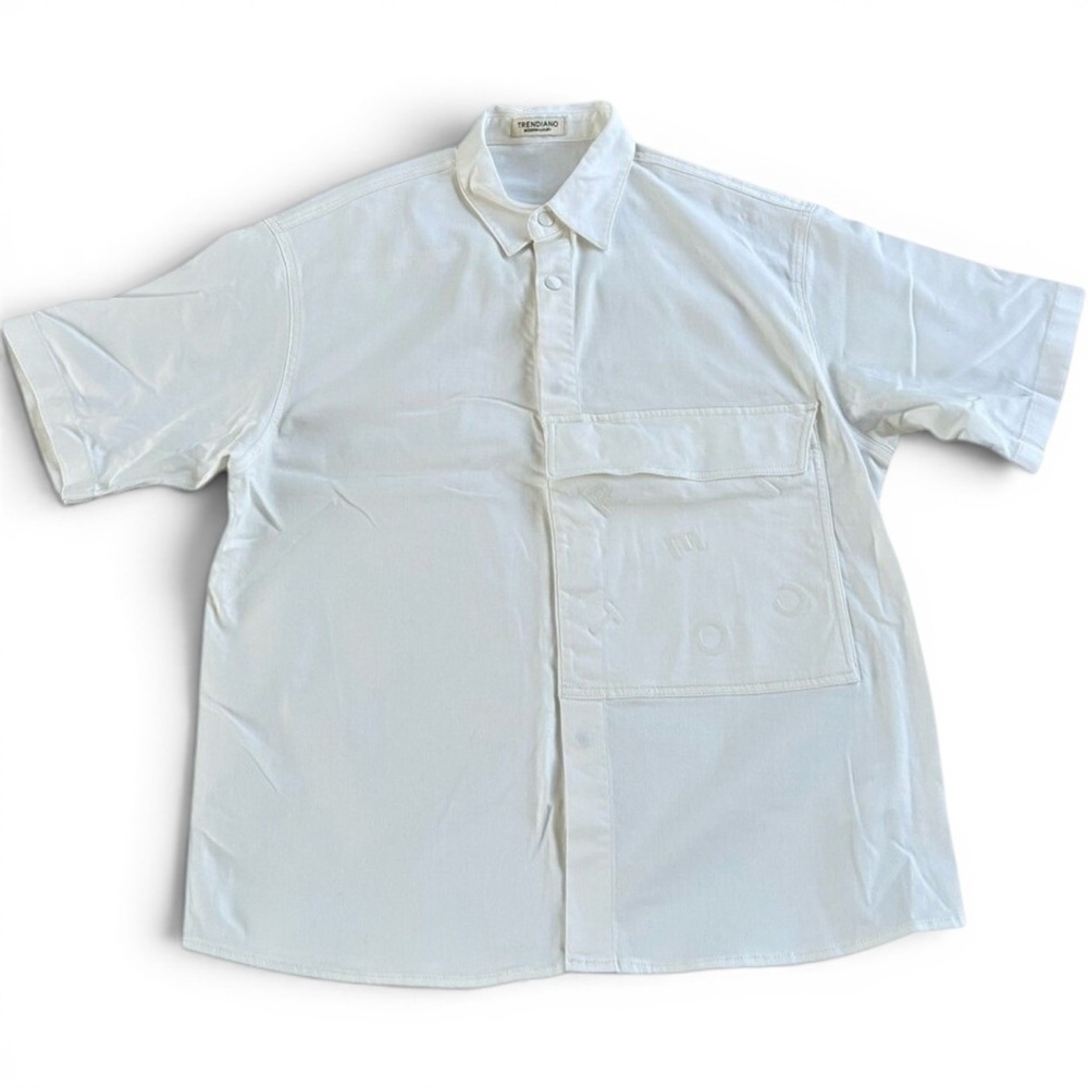 Trendiano Men's Short Sleeve Button down Shirt White Size Large